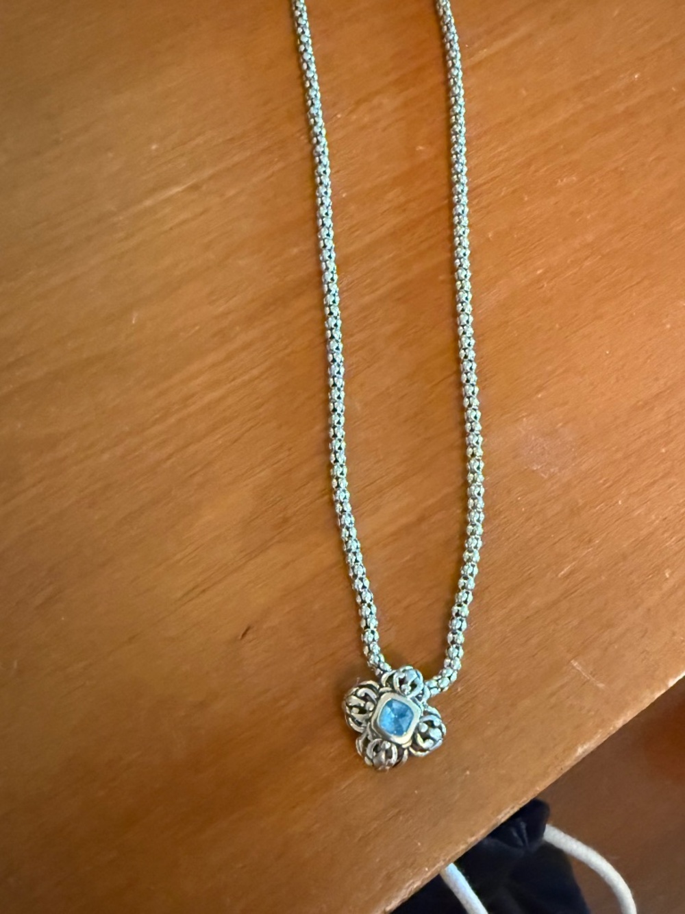 Silver Pendant Necklace with Sparkly Blue Stone - Picture 2 of 6